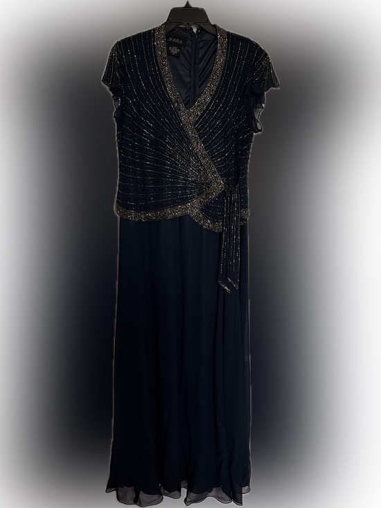 J Kara Dresses & Skirts - J Kara Navy and Metallic Beaded Wrap-Style Maxi Dress
